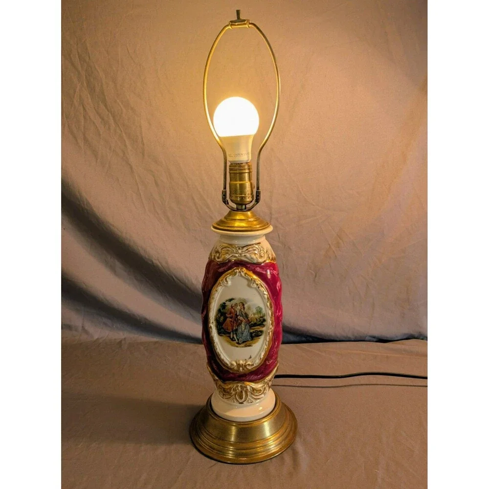 Antique Victorian Hand Painted Porcelain Lamp 24